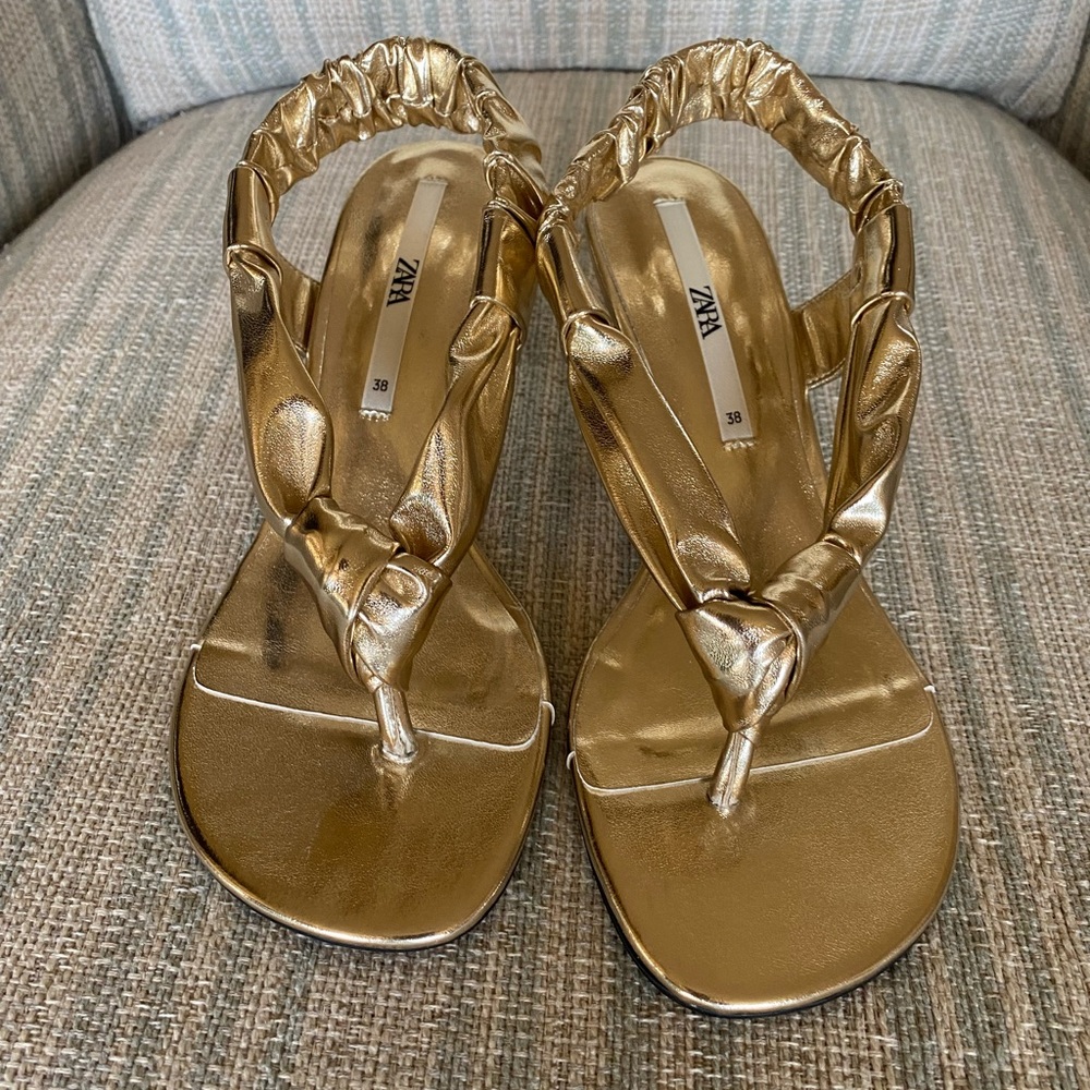 Gold Zara knot kitten heels